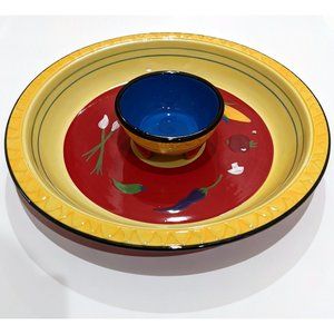 Mexican Chip & Dip Set Ceramic Plate Salsa Dish Vasconia Southwestern Rustic
